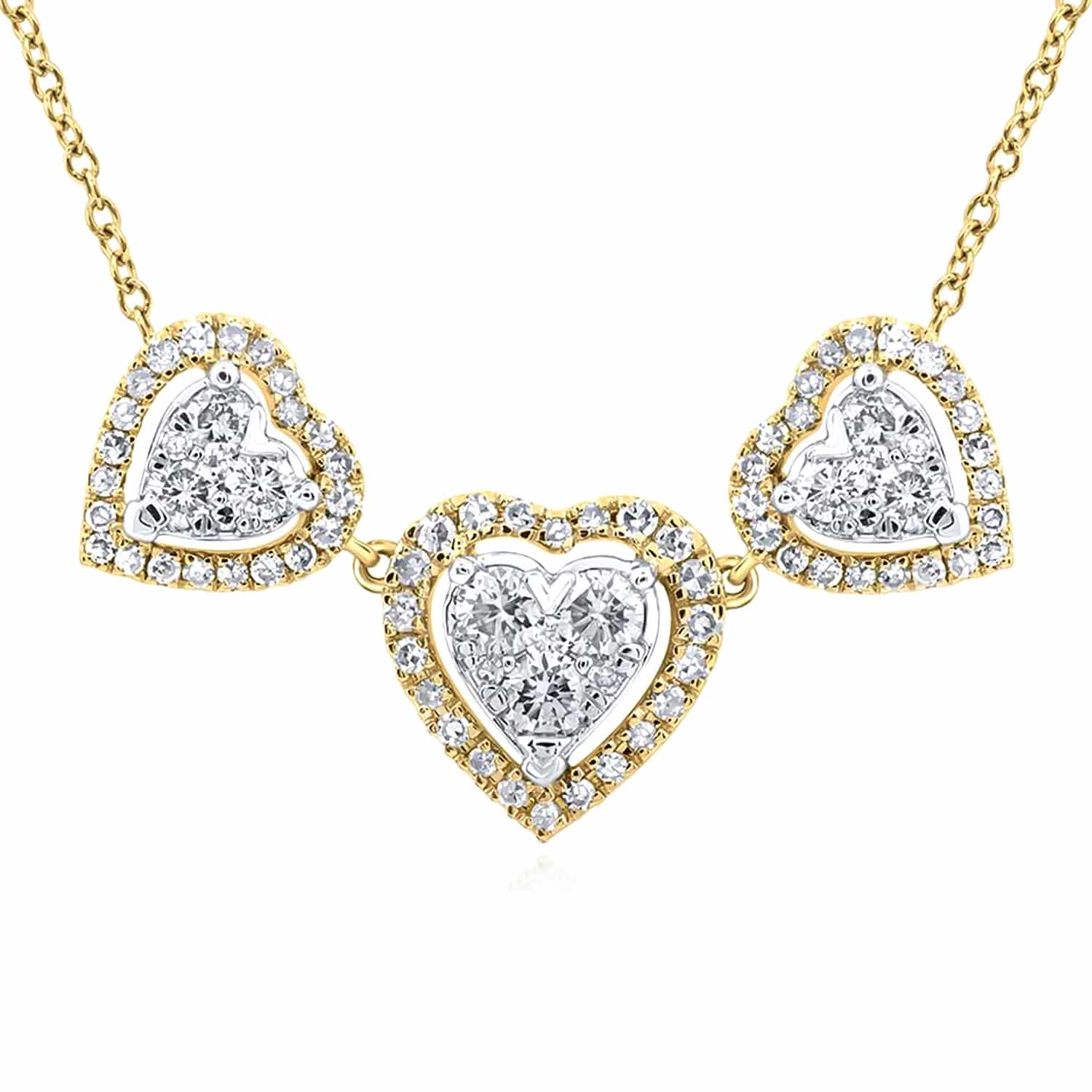 0.75CTW Natural Diamond 10K Yellow White Gold Triple Heart