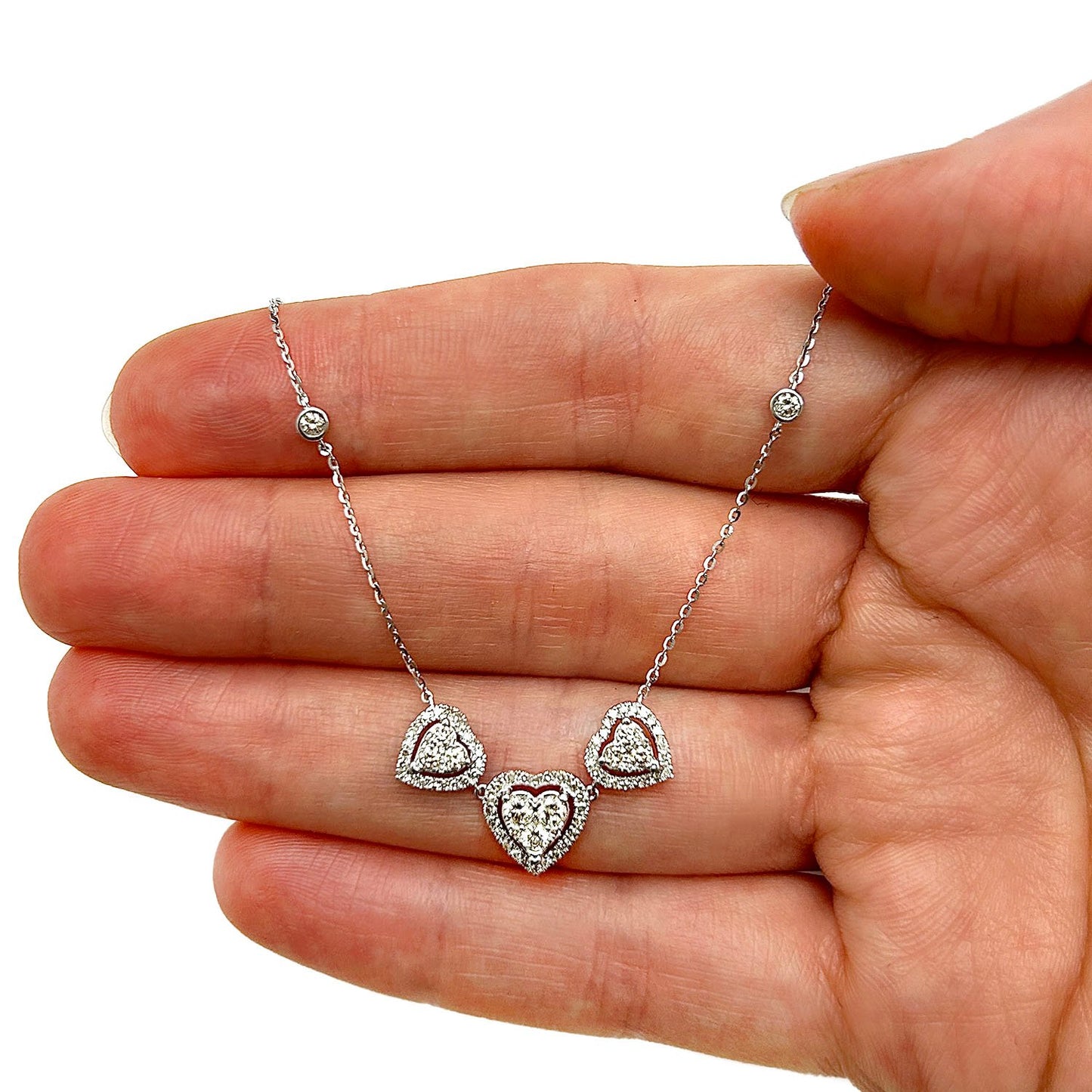 0.75CTW Real Diamond 10K Gold Yellow White Triple Heart Pendant Necklace 18"