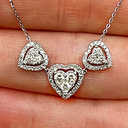 0.75CTW Real Diamond 10K Gold Yellow White Triple Heart Pendant Necklace 18"