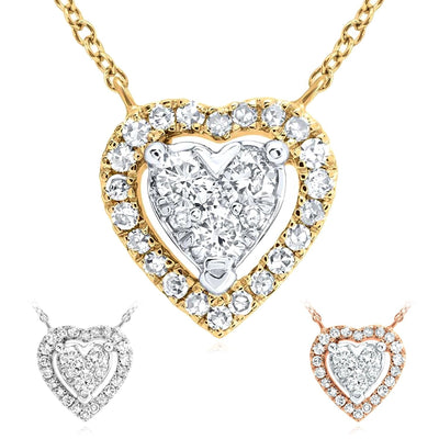 Natural Diamond 10K Yellow White Rose Gold Heart Necklace (Solid Links) 16" - 18" - WJD Exclusives
