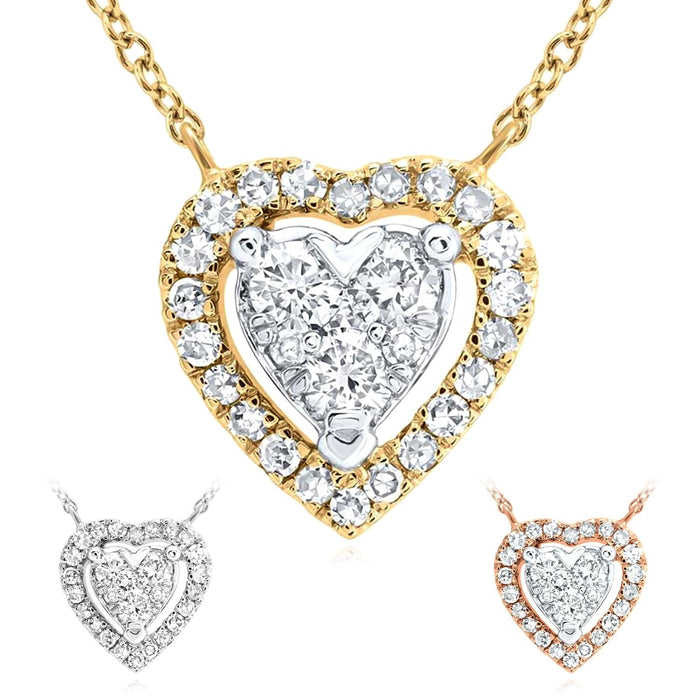 Natural Diamond 10K Yellow White Rose Gold Heart Necklace (Solid Links) 16" - 18" - WJD Exclusives