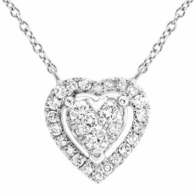 Natural Diamond 10K Yellow White Rose Gold Heart Necklace (Solid Links) 16" - 18" - WJD Exclusives
