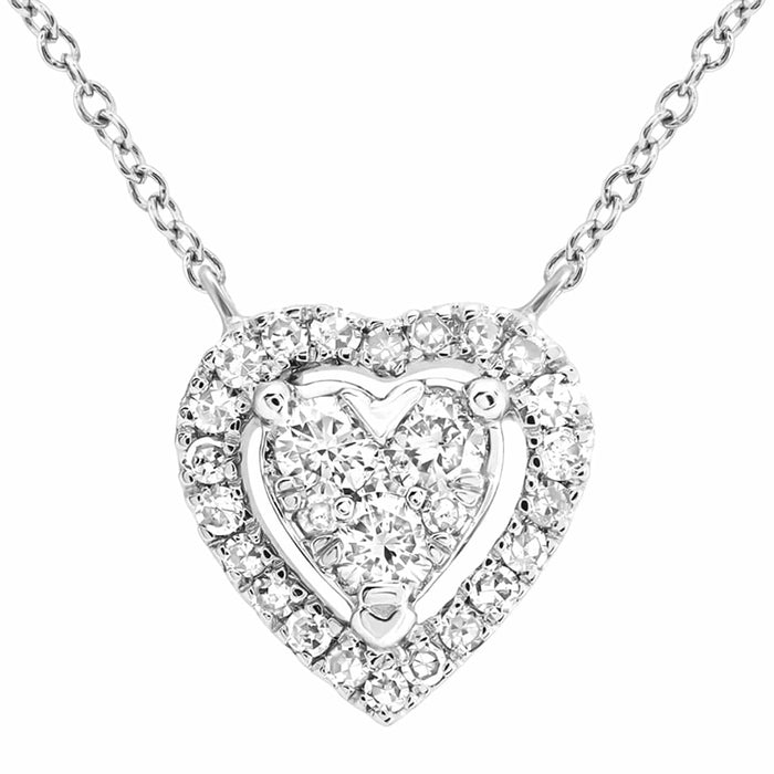 Natural Diamond 10K Yellow White Rose Gold Heart Necklace (Solid Links) 16" - 18" - WJD Exclusives