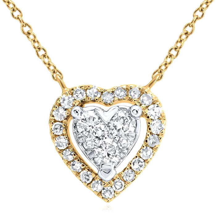 Natural Diamond 10K Yellow White Rose Gold Heart Necklace (Solid Links) 16" - 18" - WJD Exclusives