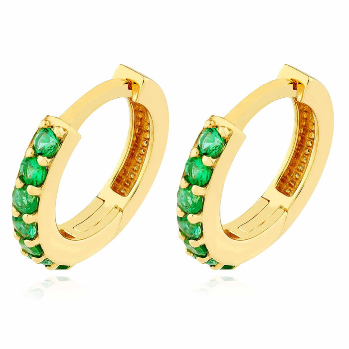 0.25CTW Real Emerald 14K Gold Hoop Earrings 11mm - WJD Exclusives