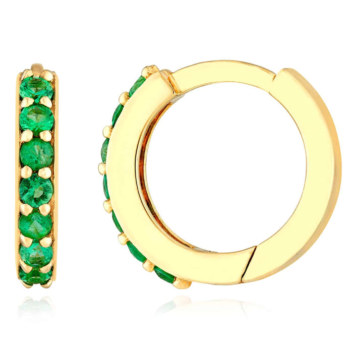 0.25CTW Real Emerald 14K Gold Hoop Earrings 11mm - WJD Exclusives