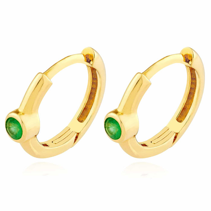 0.10CTW Real Emerald 14K Gold Single Bezel - Set Hoop Earrings 9mm - WJD Exclusives
