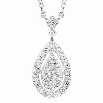 0.16CTW Natural Diamond 10K Yellow White Gold Teardrop Pear Necklace (Solid Links) 18" - WJD Exclusives