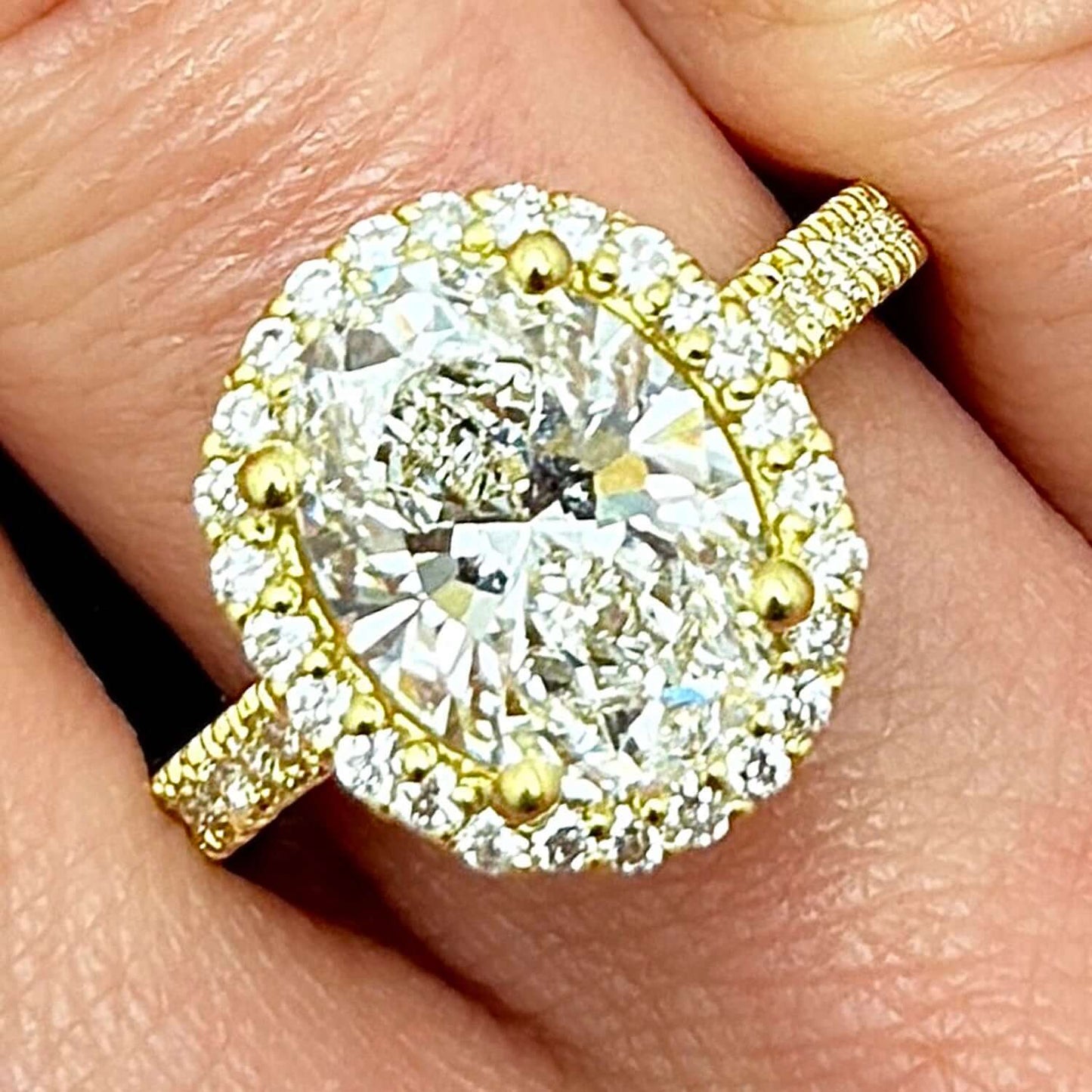 3.45CTW Lab-Grown Diamond & Natural Diamond 18K Yellow Gold Oval Ring