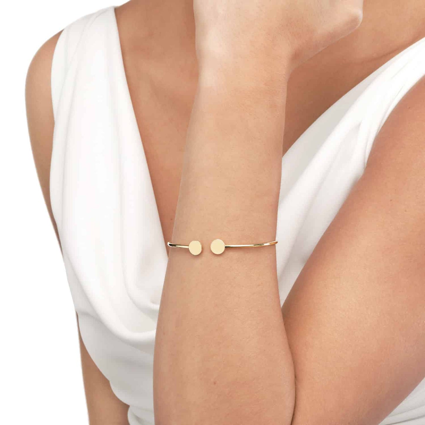 14K Real Gold Yellow White Gold Disc Cuff Bangle Bracelet