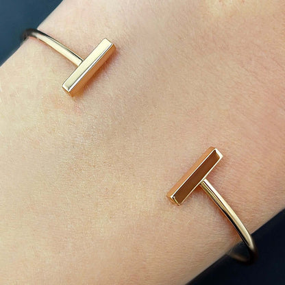 14K Yellow White Rose Gold Modern Bar - End Bangle Bracelet (Solid Links) 6.5" - WJD Exclusives