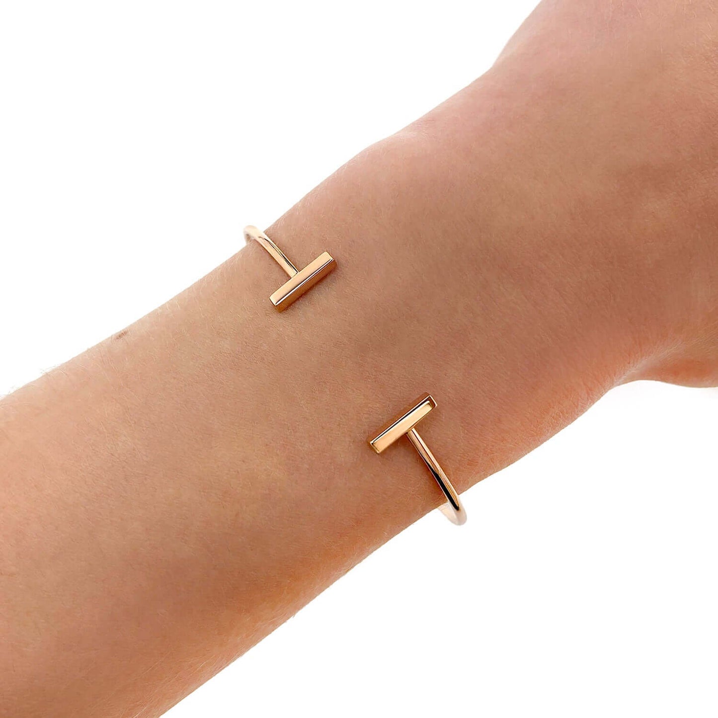 14K Yellow White Rose Gold Modern Bar - End Bangle Bracelet (Solid Links) 6.5" - WJD Exclusives