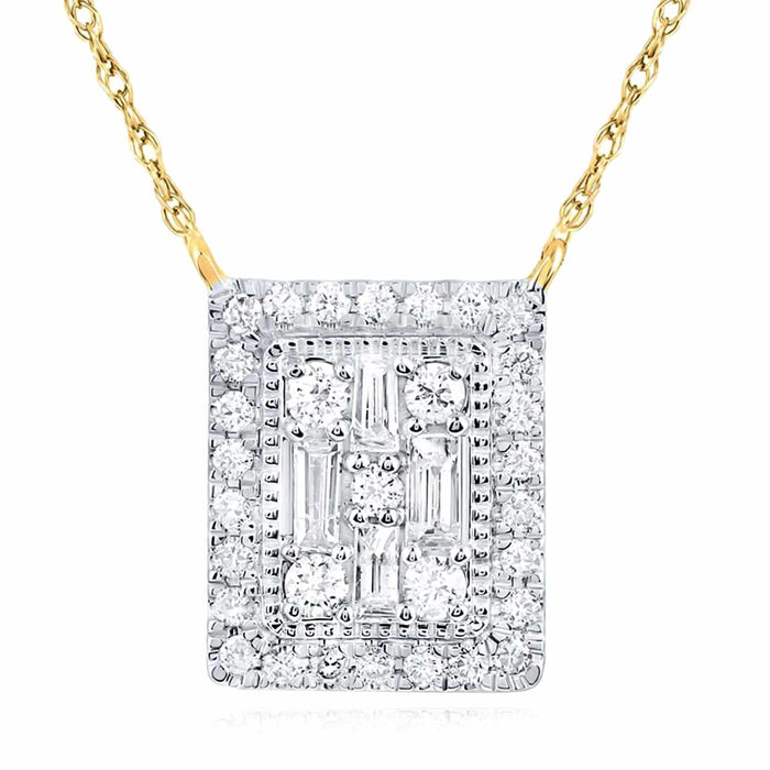 Natural Diamond 10K Yellow White Gold Baguette Rectangular Necklace (Solid Links) 18" - WJD Exclusives