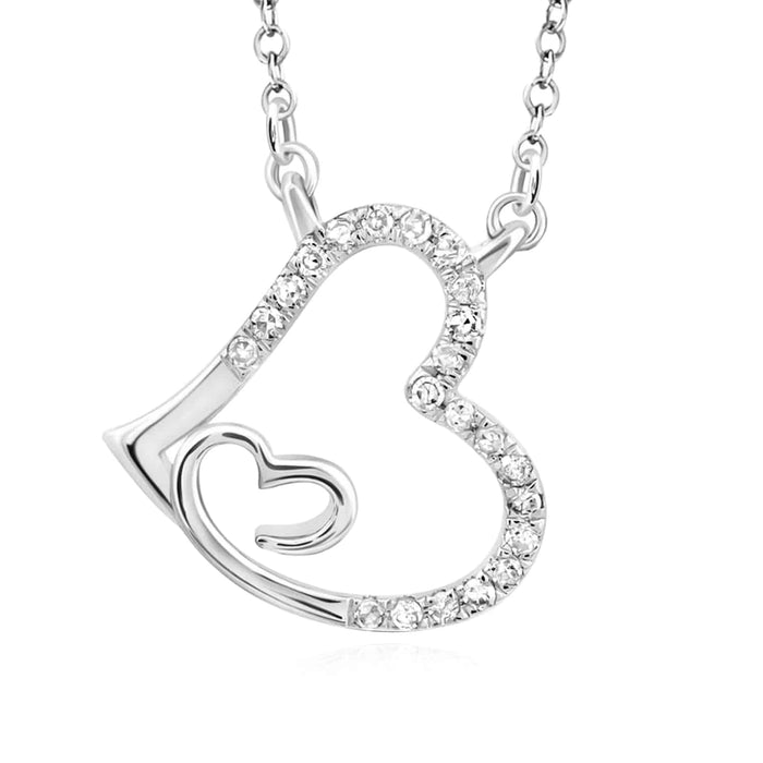 0.10CTW Natural Diamond 10K Yellow White Rose Gold Heart in Heart Necklace (Solid Links) 18" - WJD Exclusives