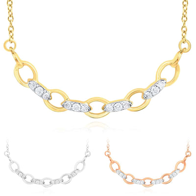 0.08CTW Natural Diamond 10K Yellow White Rose Gold Wavy Necklace (Solid Links) 18" - WJD Exclusives