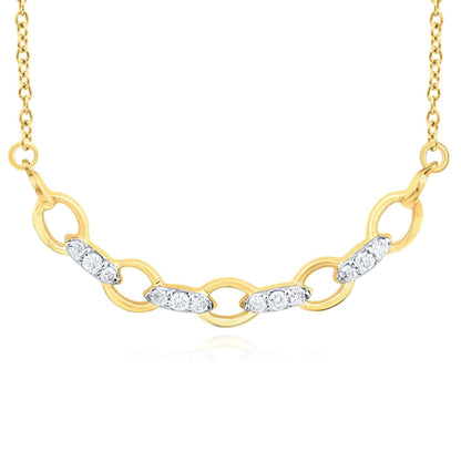 0.08CTW Real Diamond 10K Gold Yellow White Rose Wavy Pendant Necklace 18"