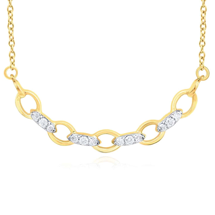 0.08CTW Natural Diamond 10K Yellow White Rose Gold Wavy Necklace (Solid Links) 18" - WJD Exclusives