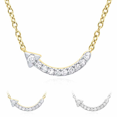 0.08CTW Natural Diamond 10K Yellow White Gold Curved Arrow Necklace (Solid Links) 18" - WJD Exclusives
