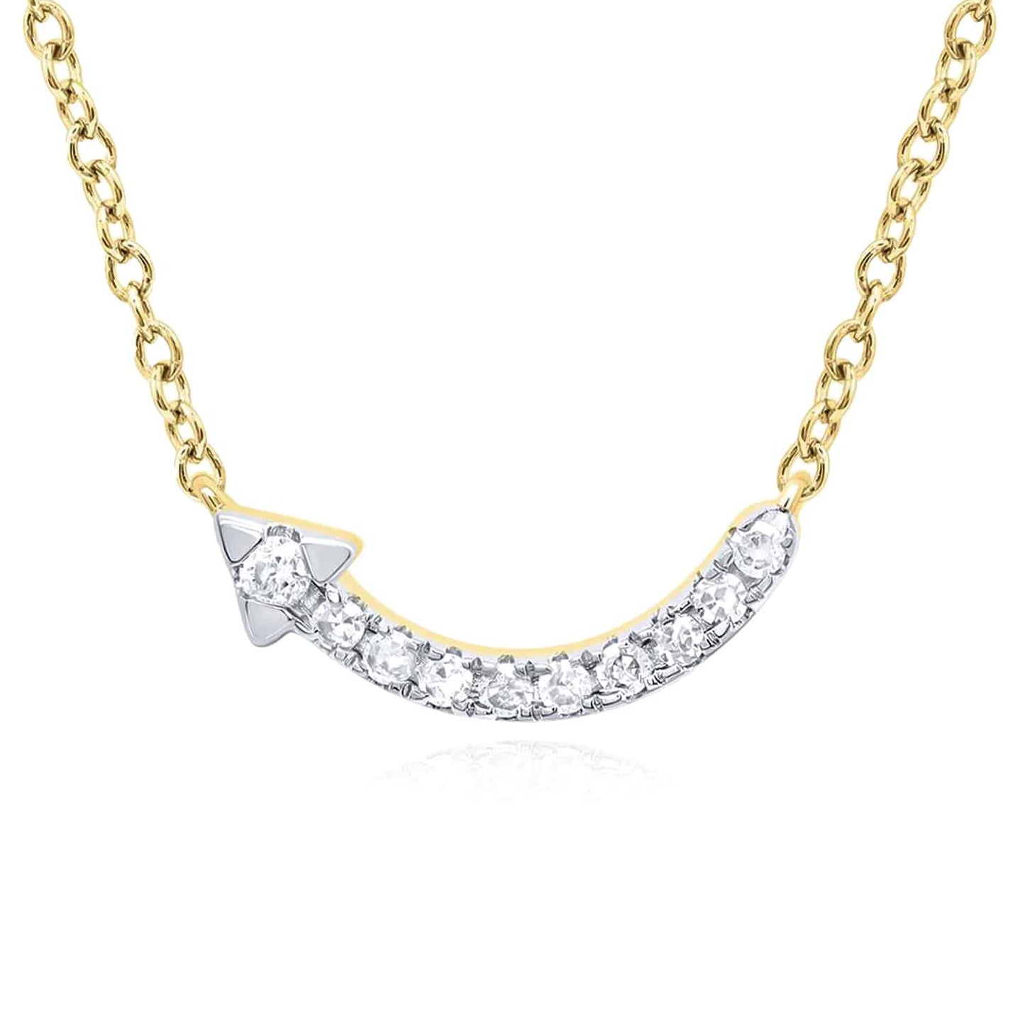 0.08CTW Real Diamond 10K Gold Yellow White Curved Arrow Pendant Necklace 18"