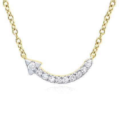 0.08CTW Real Diamond 10K Gold Yellow White Curved Arrow Pendant Necklace 18"