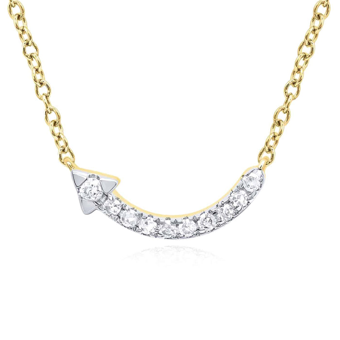 0.08CTW Natural Diamond 10K Yellow White Gold Curved Arrow Necklace (Solid Links) 18" - WJD Exclusives