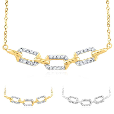 Natural Diamond 10K Yellow White Gold Geometric Necklace (Solid Links) 18" - WJD Exclusives