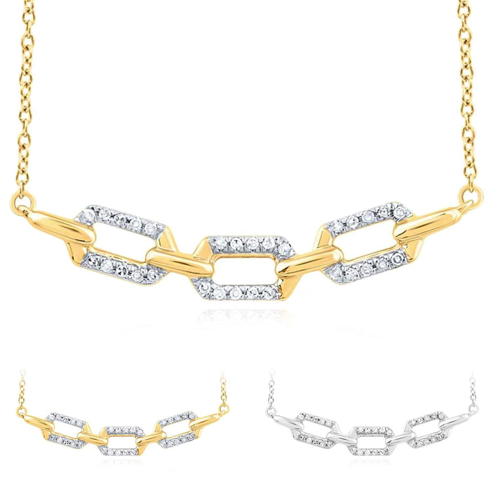 Natural Diamond 10K Yellow White Gold Geometric Necklace (Solid Links) 18" - WJD Exclusives