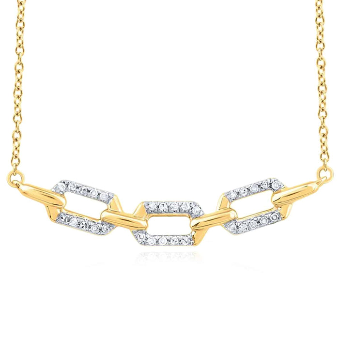 Natural Diamond 10K Yellow White Gold Geometric Necklace (Solid Links) 18" - WJD Exclusives