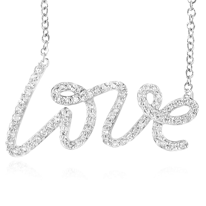 Natural Diamond 10K Yellow White Rose Gold Love Script Necklace (Solid Links) 18" - WJD Exclusives