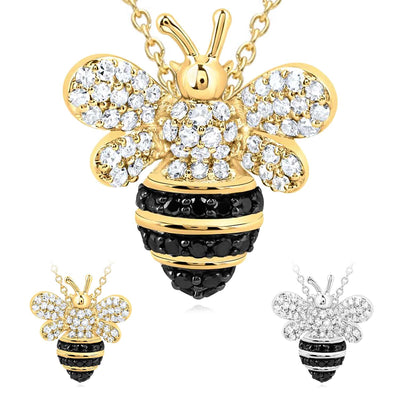 Natural Diamond 10K Yellow White Gold Bumblebee Enamel Necklace (Solid Links) 18" - WJD Exclusives