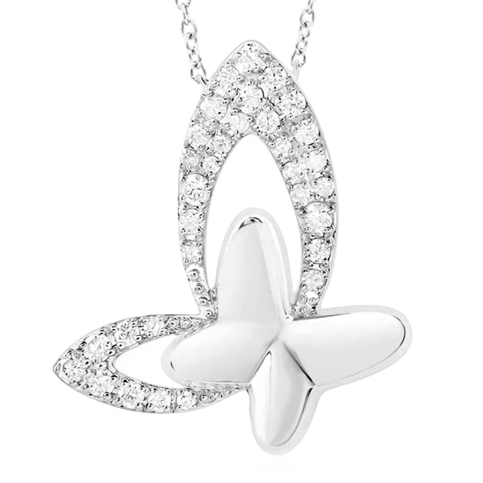 .33CTW Natural Diamond 10K Yellow White Rose Gold Butterfly Necklace (Solid Links) 18" - WJD Exclusives