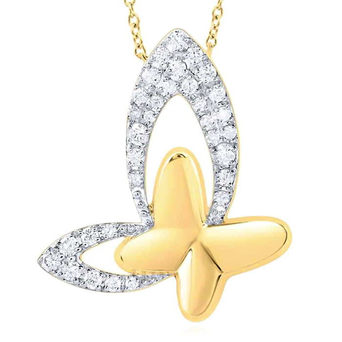 .33CTW Natural Diamond 10K Yellow White Rose Gold Butterfly Necklace (Solid Links) 18" - WJD Exclusives
