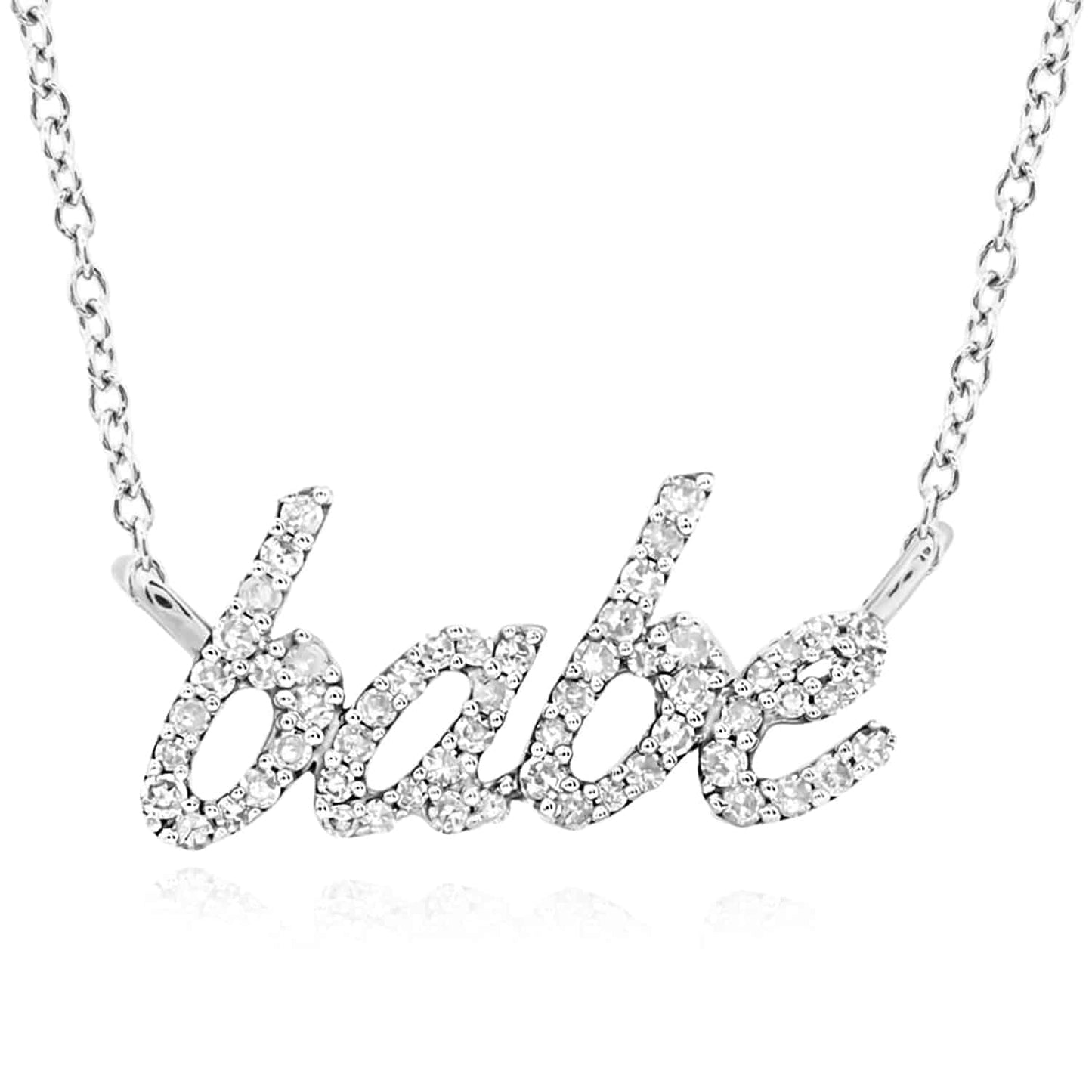 0.25CTW Real Diamond 10K Gold 'babe' Script Pendant Necklace 18"