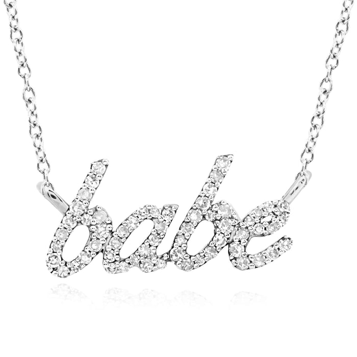 0.25CTW Natural Diamond 10K Gold babe Script Necklace (Solid Links) 18" - WJD Exclusives