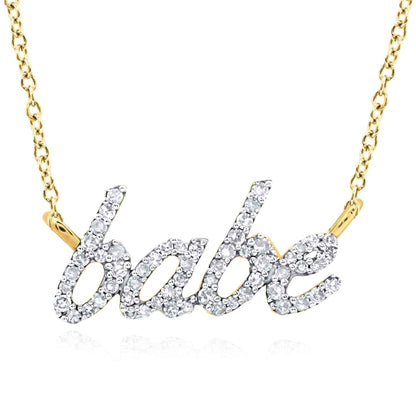 0.25CTW Real Diamond 10K Gold 'babe' Script Pendant Necklace 18"