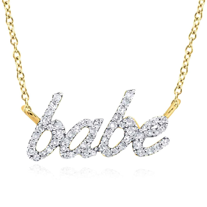 0.25CTW Natural Diamond 10K Gold babe Script Necklace (Solid Links) 18" - WJD Exclusives