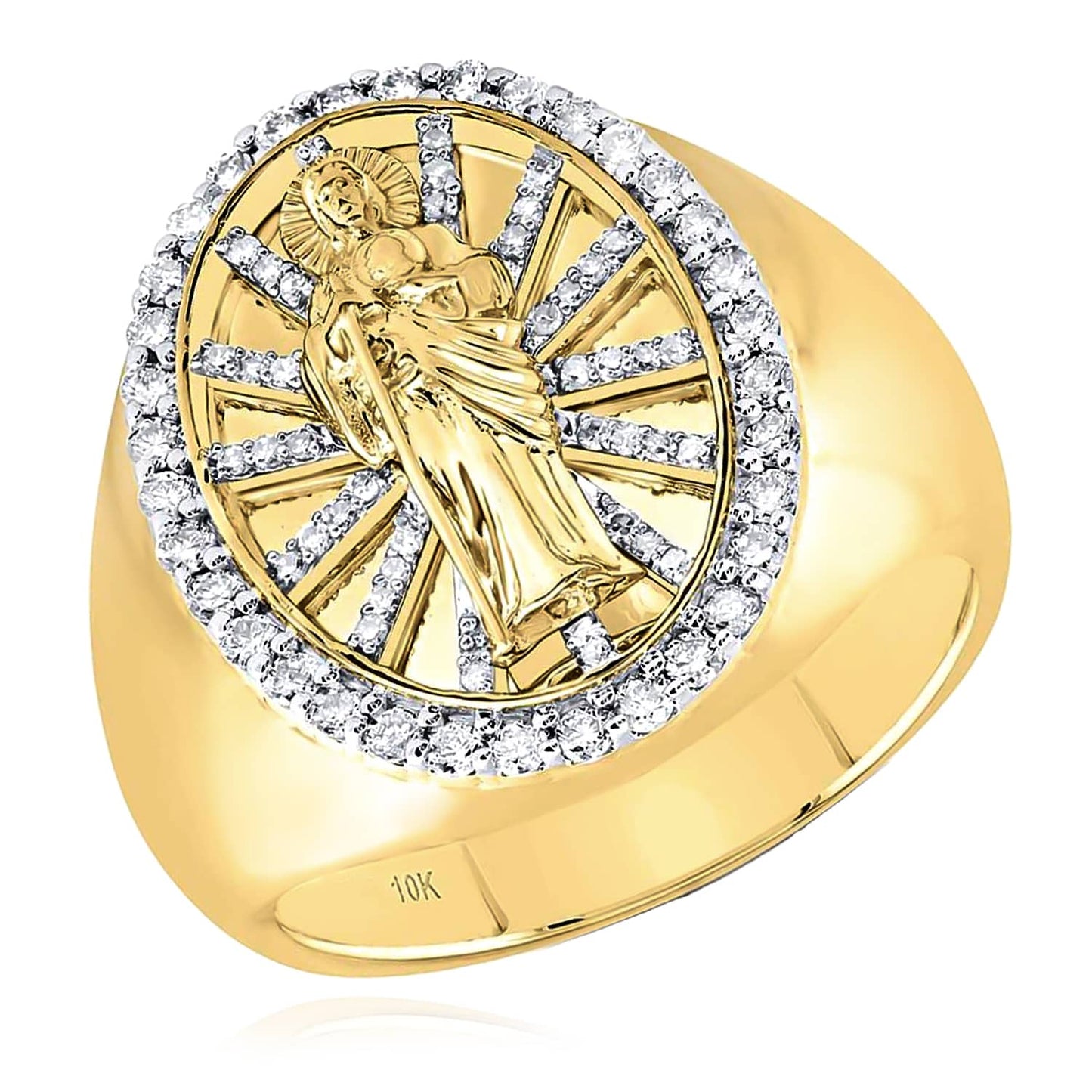 0.62CTW Real Diamond 10K Yellow Gold St. Jude Signet Ring
