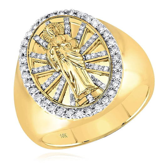 0.62CTW Real Diamond 10K Yellow Gold St. Jude Signet Ring