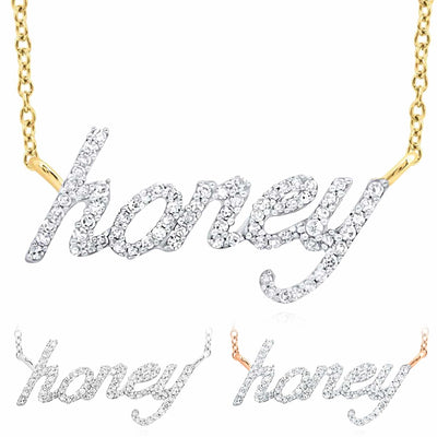 Natural Diamond 10K Yellow White Rose Gold honey Script Necklace (Solid Links) 18" - WJD Exclusives
