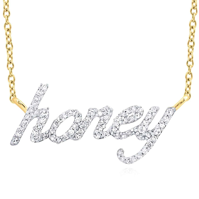 Natural Diamond 10K Yellow White Rose Gold honey Script Necklace (Solid Links) 18" - WJD Exclusives