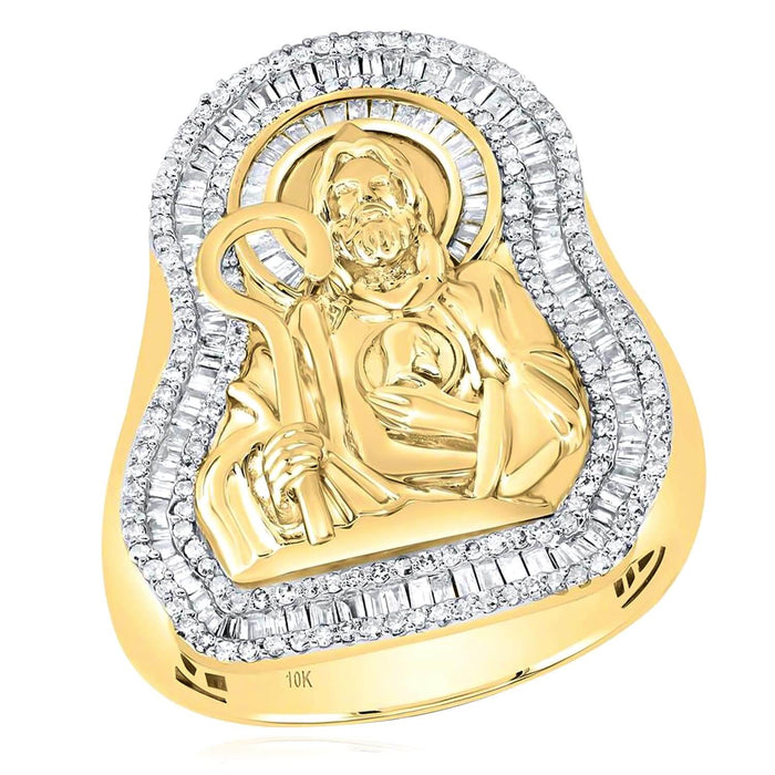 1.00CTW Natural Diamond 10K Yellow Gold St. Jude Signet Ring - WJD Exclusives