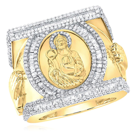 1.75CTW Real Diamond 10K Yellow Gold St. Jude Signet Ring