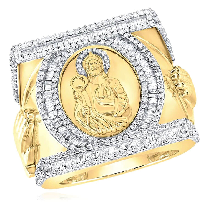 1.75CTW Natural Diamond 10K Yellow Gold St. Jude Signet Ring - WJD Exclusives