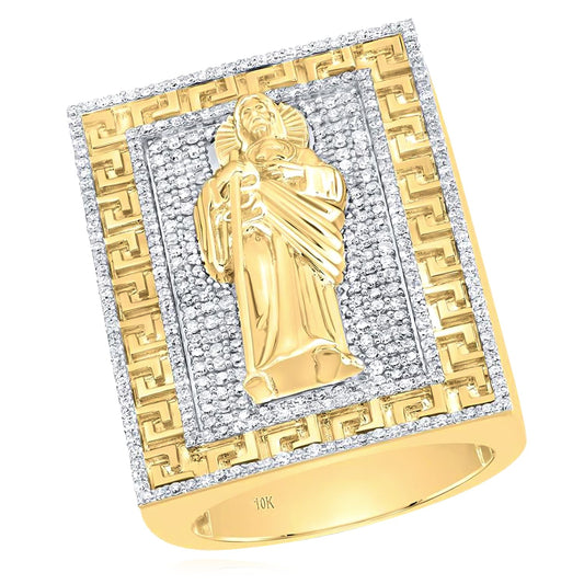 1.62CTW Real Diamond 10K Yellow Gold St. Jude Diamond Signet Ring