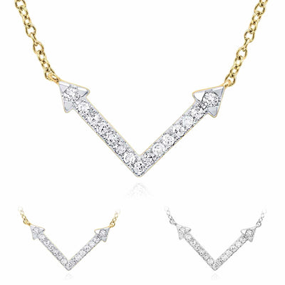 0.12CTW Natural Diamond 10K Yellow White Gold Arrow Necklace (Solid Links) 18" - WJD Exclusives