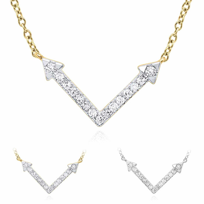 0.12CTW Natural Diamond 10K Yellow White Gold Arrow Necklace (Solid Links) 18" - WJD Exclusives
