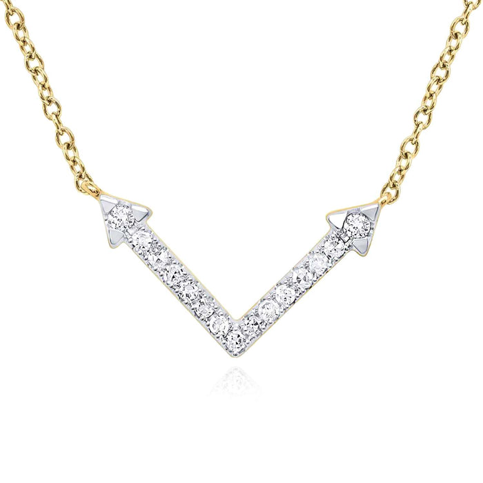 0.12CTW Natural Diamond 10K Yellow White Gold Arrow Necklace (Solid Links) 18" - WJD Exclusives