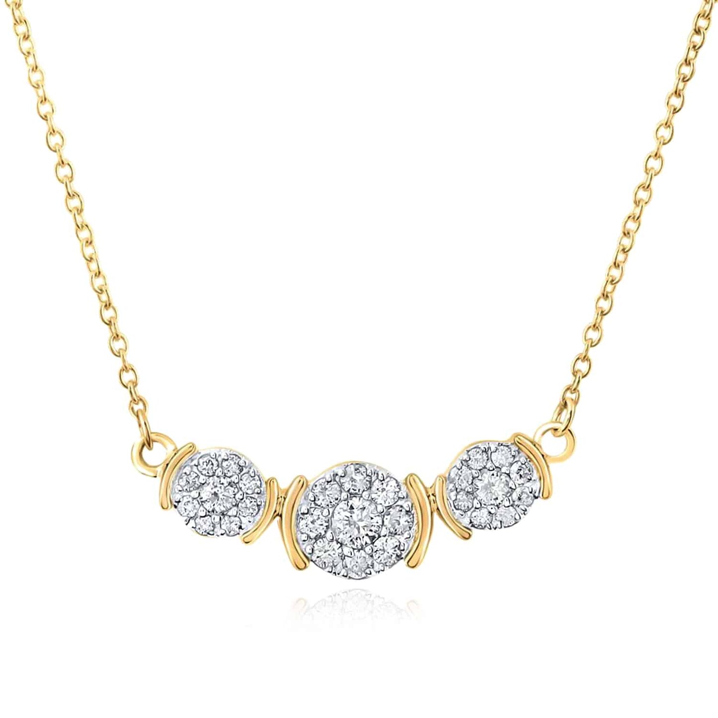 Real Diamond 10K Yellow Gold Triple Diamond Cluster Pendant Necklace 17.5"