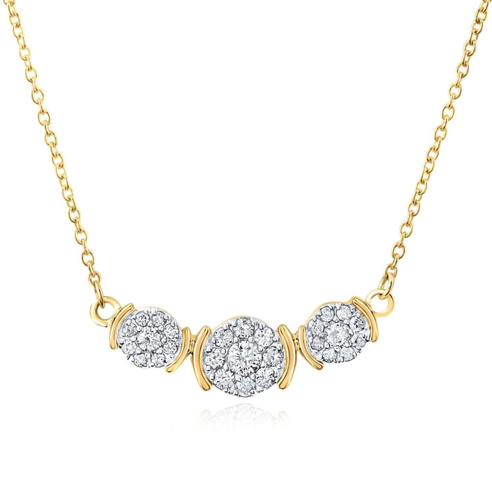 Natural Diamond 10K Yellow Gold Triple Diamond Cluster Necklace (Solid Links) 17.5" - WJD Exclusives