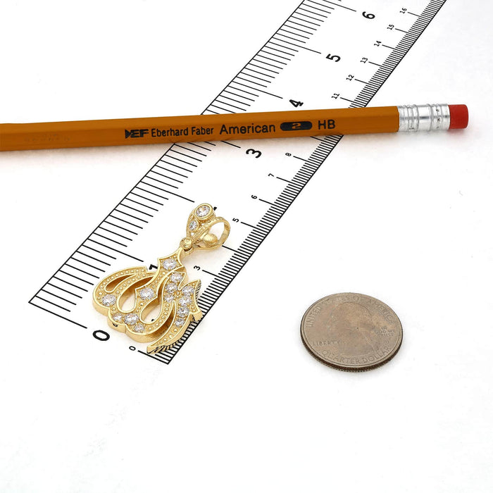 14K Gold CZ Arabic Script Allah Pendant 1.7" - WJD Exclusives